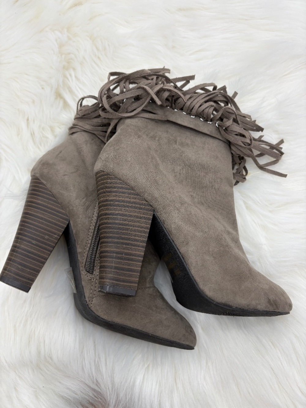Charlotte Russe Suede Tan Booties with Fringes - Size 9